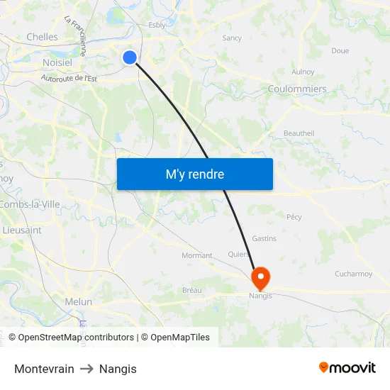 Montevrain to Nangis map