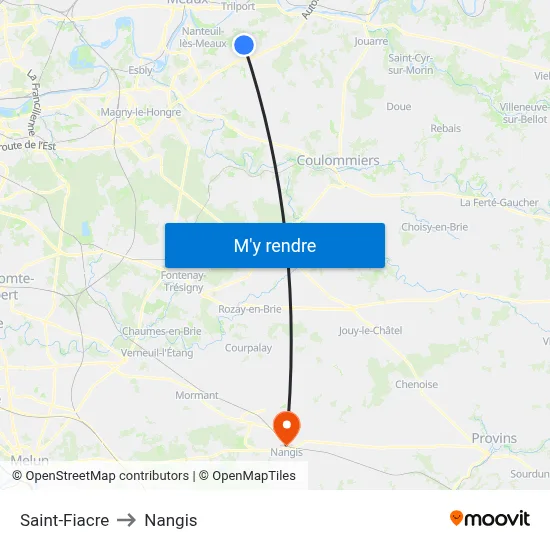 Saint-Fiacre to Nangis map