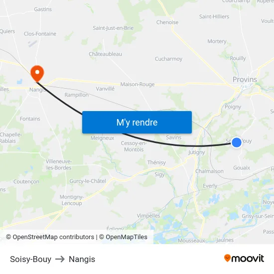 Soisy-Bouy to Nangis map