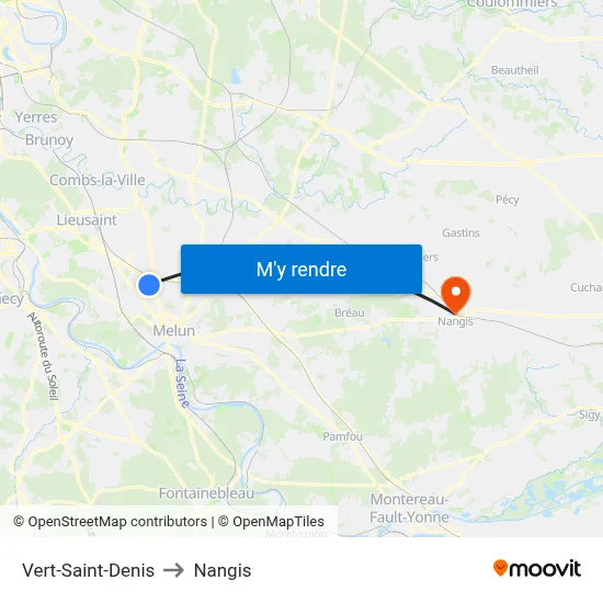 Vert-Saint-Denis to Nangis map