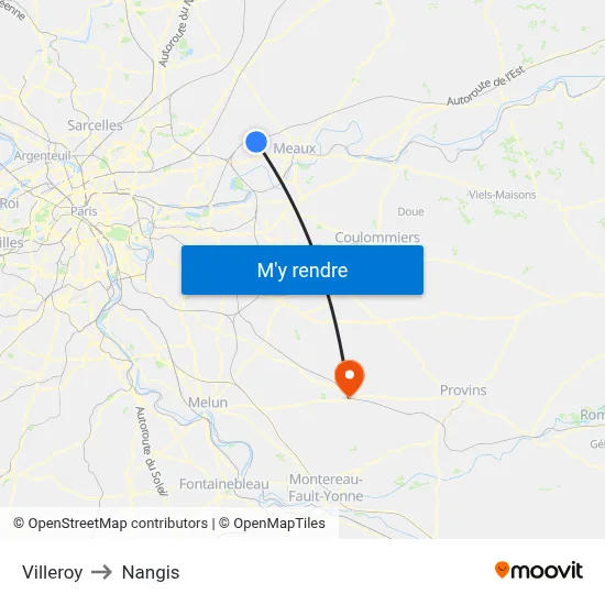 Villeroy to Nangis map