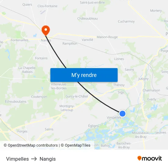 Vimpelles to Nangis map
