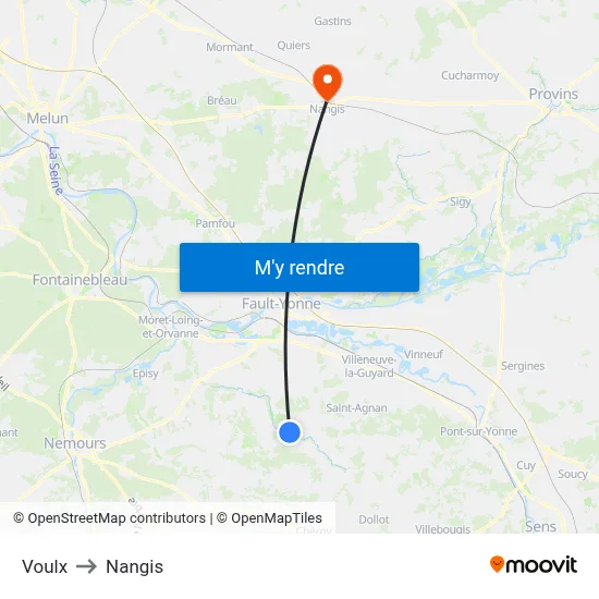 Voulx to Nangis map
