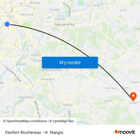 Denfert-Rochereau to Nangis map