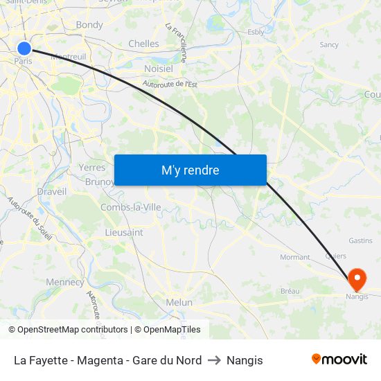 La Fayette - Magenta - Gare du Nord to Nangis map