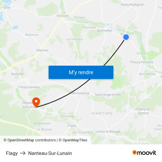 Flagy to Nanteau-Sur-Lunain map
