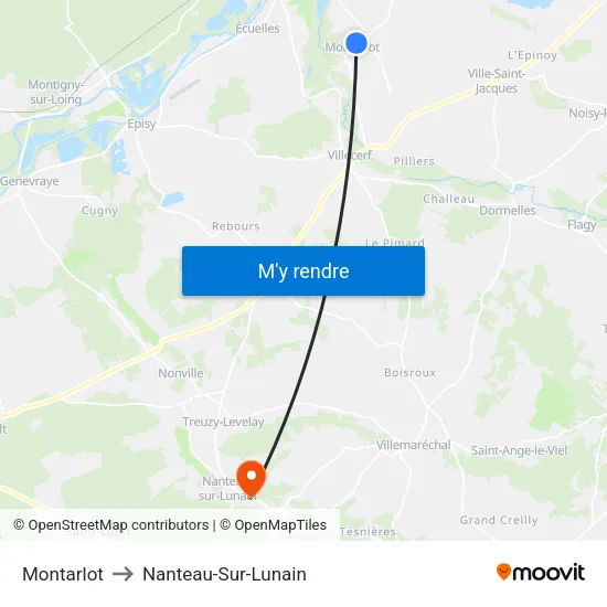 Montarlot to Nanteau-Sur-Lunain map