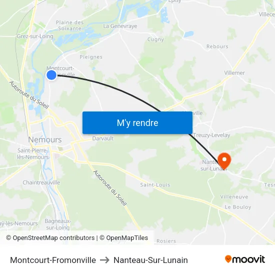Montcourt-Fromonville to Nanteau-Sur-Lunain map