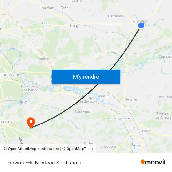 Provins to Nanteau-Sur-Lunain map