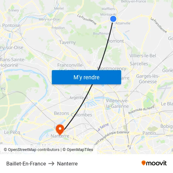 Baillet-En-France to Nanterre map
