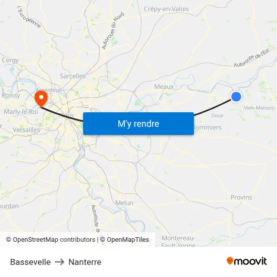 Bassevelle to Nanterre map