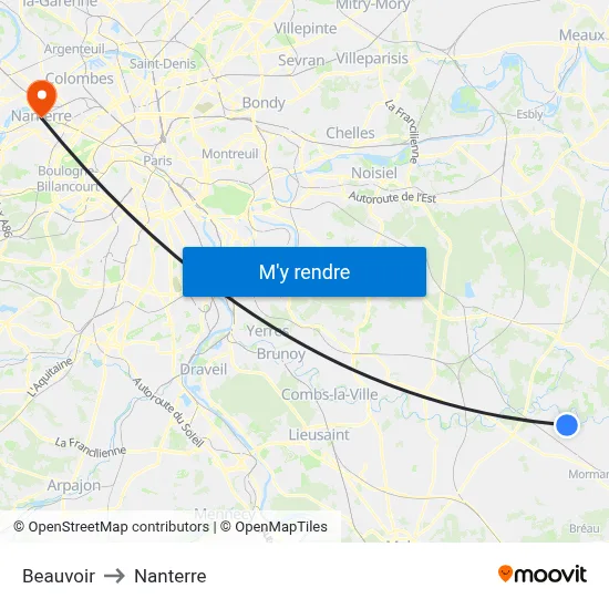 Beauvoir to Nanterre map