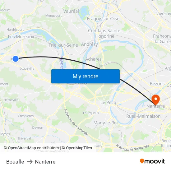 Bouafle to Nanterre map