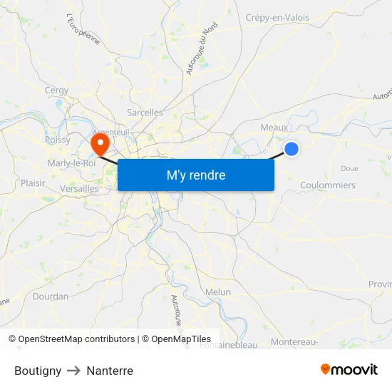 Boutigny to Nanterre map
