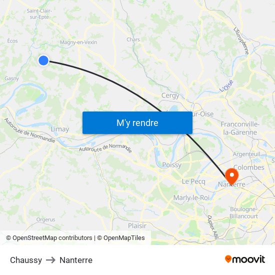 Chaussy to Nanterre map