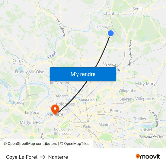 Coye-La-Foret to Nanterre map