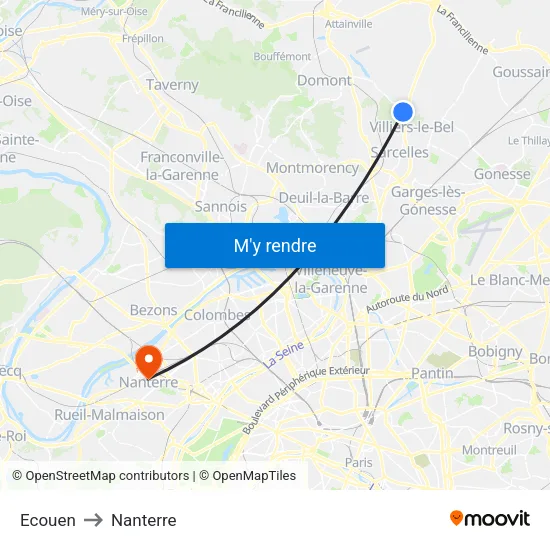 Ecouen to Nanterre map