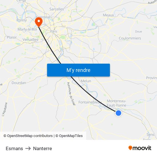 Esmans to Nanterre map