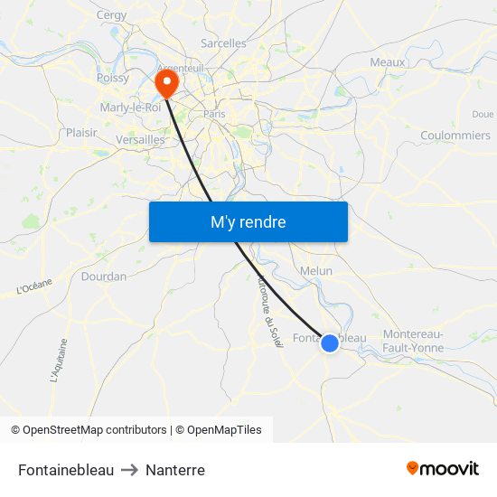 Fontainebleau to Nanterre map