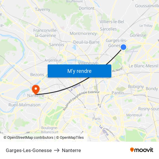 Garges-Les-Gonesse to Nanterre map