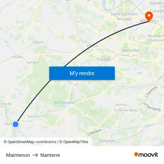 Maintenon to Nanterre map