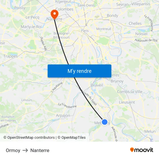 Ormoy to Nanterre map