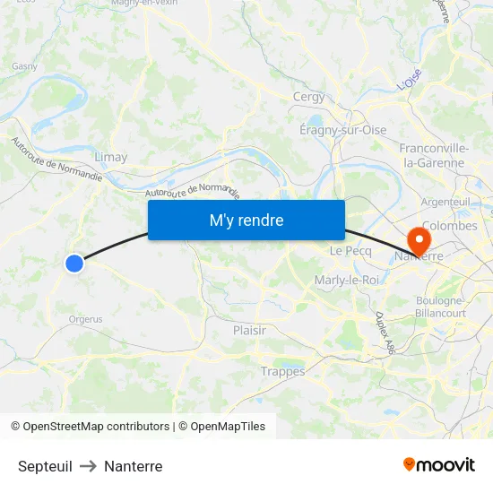 Septeuil to Nanterre map