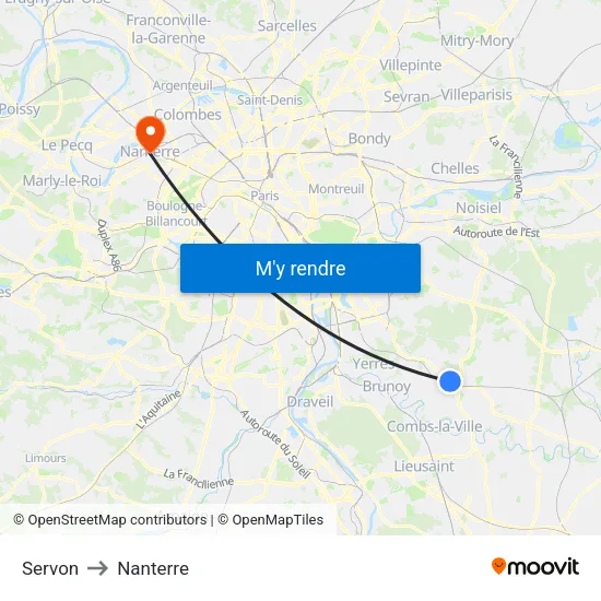 Servon to Nanterre map