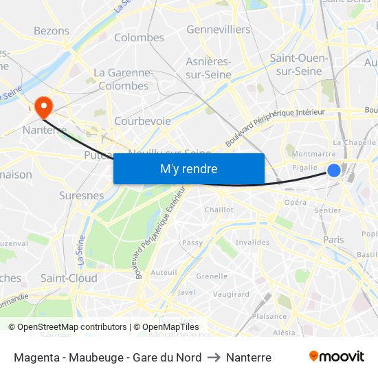 Magenta - Maubeuge - Gare du Nord to Nanterre map