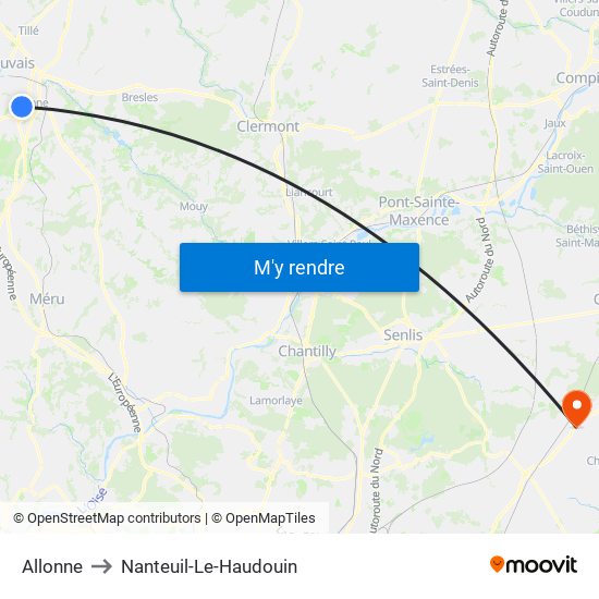 Allonne to Nanteuil-Le-Haudouin map