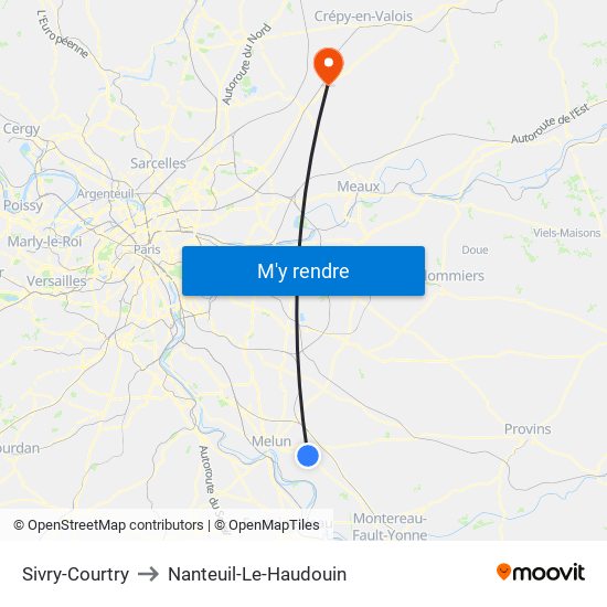 Sivry-Courtry to Nanteuil-Le-Haudouin map