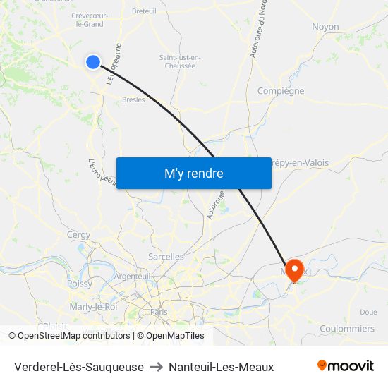 Verderel-Lès-Sauqueuse to Nanteuil-Les-Meaux map