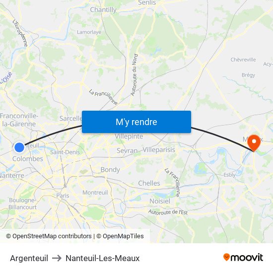 Argenteuil to Nanteuil-Les-Meaux map