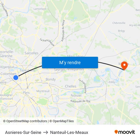 Asnieres-Sur-Seine to Nanteuil-Les-Meaux map