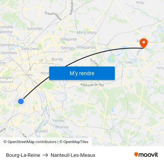 Bourg-La-Reine to Nanteuil-Les-Meaux map