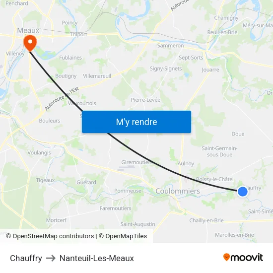 Chauffry to Nanteuil-Les-Meaux map