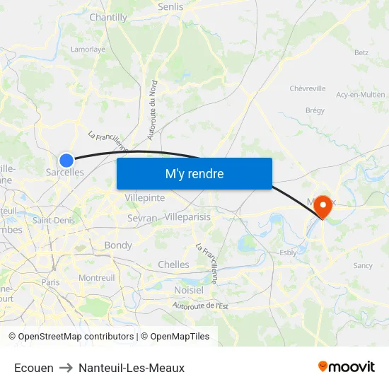 Ecouen to Nanteuil-Les-Meaux map