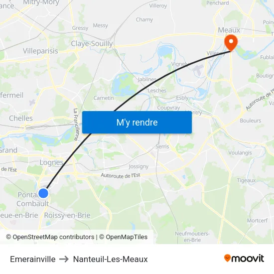 Emerainville to Nanteuil-Les-Meaux map