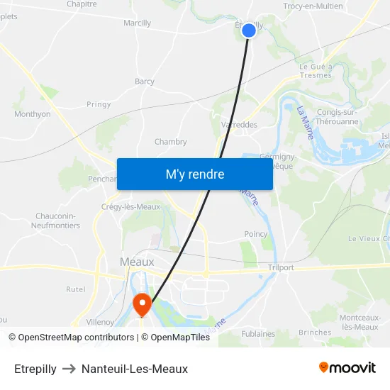 Etrepilly to Nanteuil-Les-Meaux map