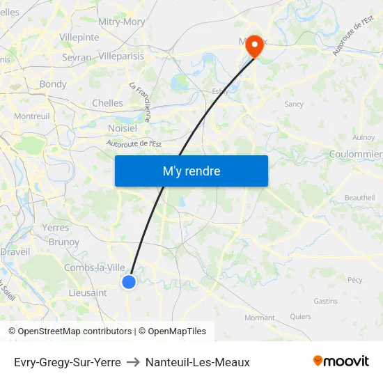 Evry-Gregy-Sur-Yerre to Nanteuil-Les-Meaux map