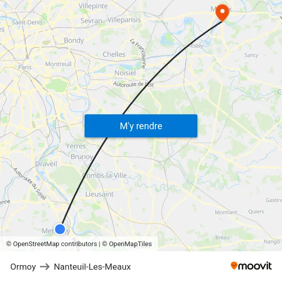 Ormoy to Nanteuil-Les-Meaux map