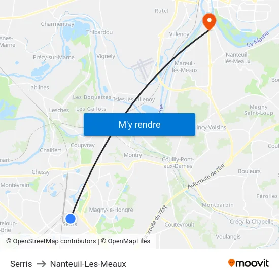 Serris to Nanteuil-Les-Meaux map