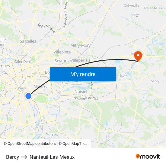 Bercy to Nanteuil-Les-Meaux map