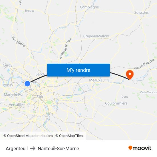 Argenteuil to Nanteuil-Sur-Marne map