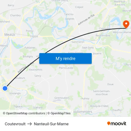 Coutevroult to Nanteuil-Sur-Marne map