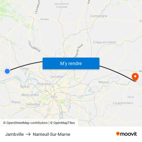 Jambville to Nanteuil-Sur-Marne map