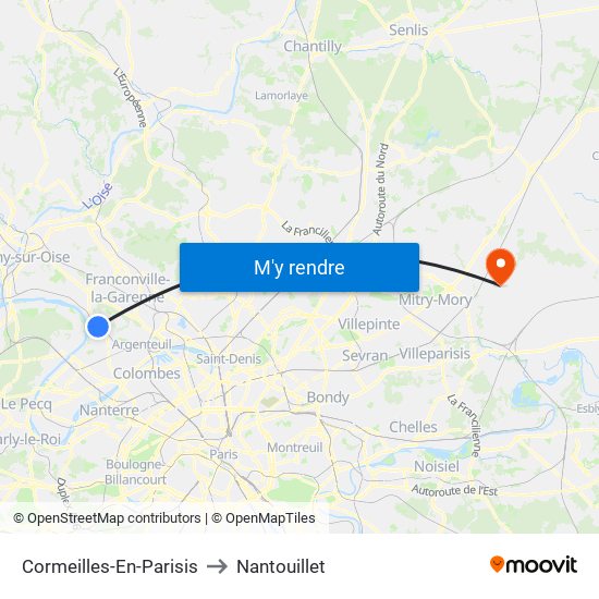 Cormeilles-En-Parisis to Nantouillet map