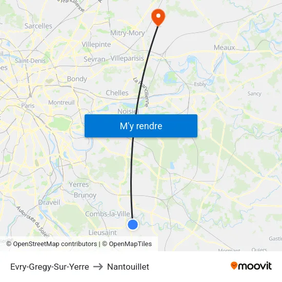 Evry-Gregy-Sur-Yerre to Nantouillet map