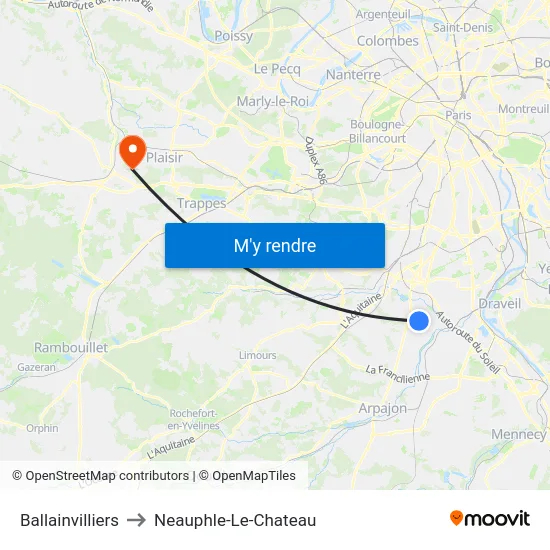 Ballainvilliers to Neauphle-Le-Chateau map