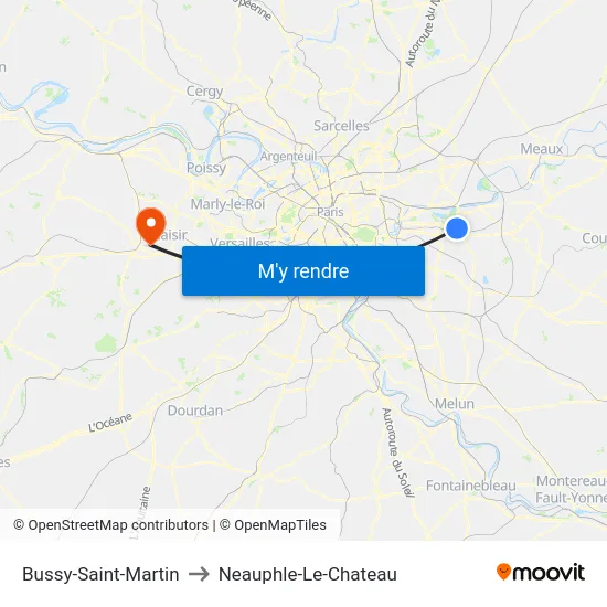 Bussy-Saint-Martin to Neauphle-Le-Chateau map